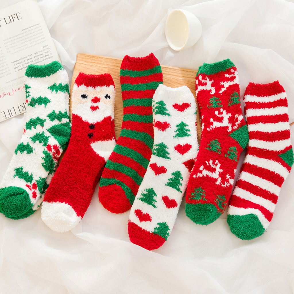 5 Pairs Christmas Soft Ladies Fluffy Lounge Cosy Bed Socks Winter Warm Gift Bag