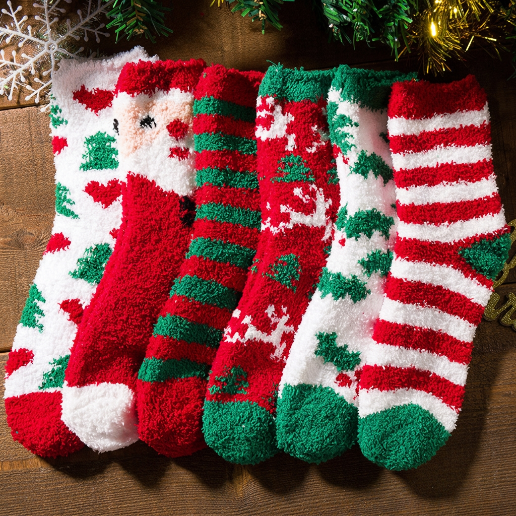 5 Pairs Christmas Soft Ladies Fluffy Lounge Cosy Bed Socks Winter Warm Gift Bag