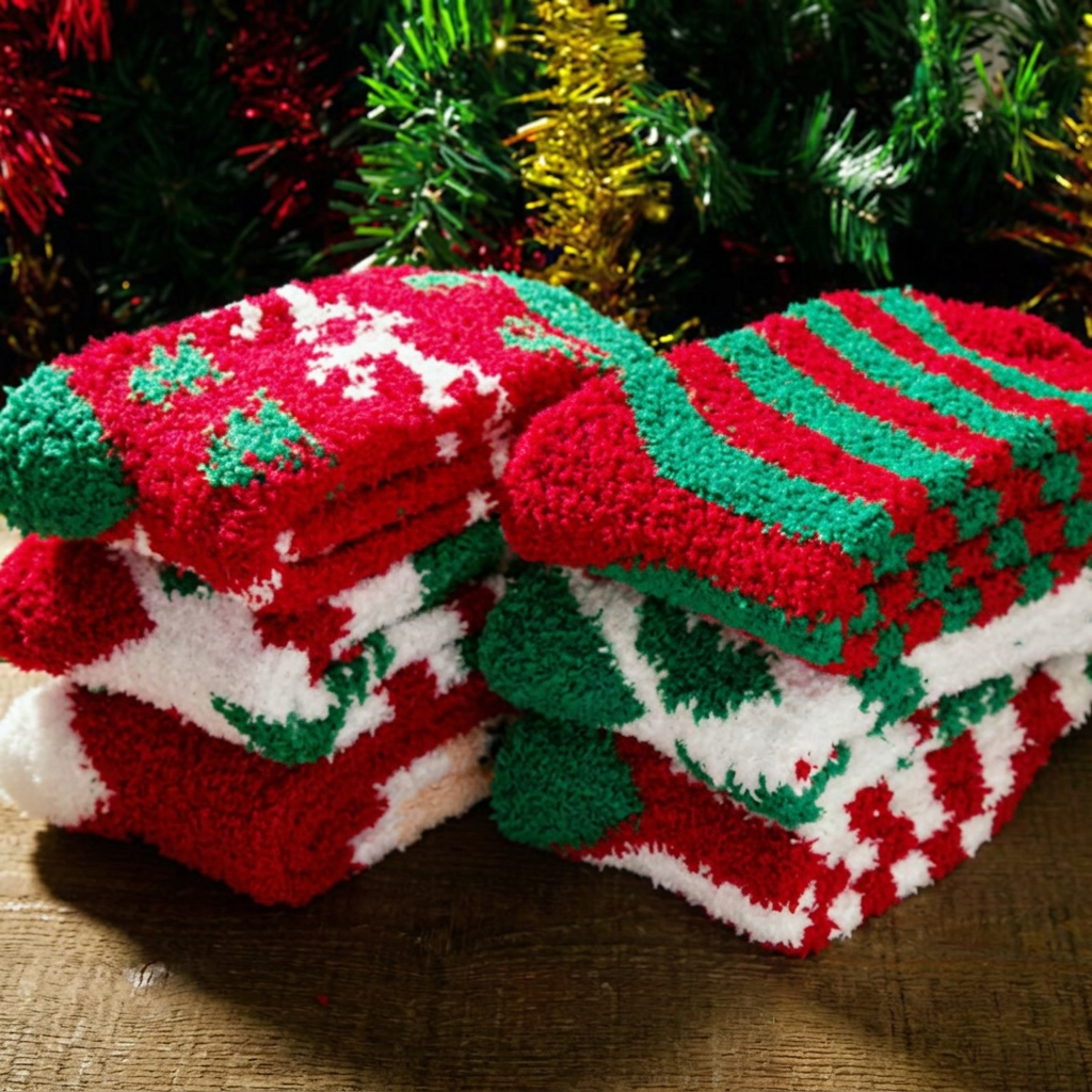 5 Pairs Christmas Soft Ladies Fluffy Lounge Cosy Bed Socks Winter Warm Gift Bag